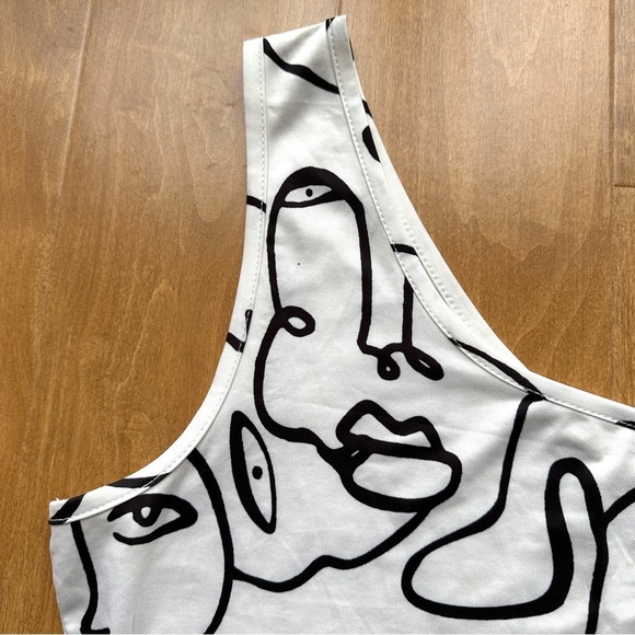 Shein Black and White Silhouette Sketch Lines One Shoulder Top, Size Large - Picture 6 of 16